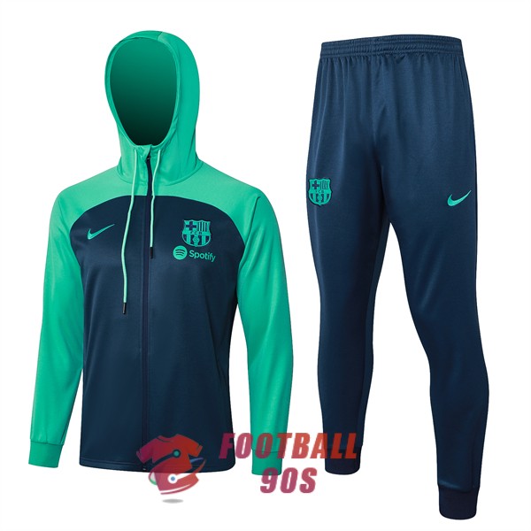 barcelone sweat s capuche 2023-2024 bleu fonce vert veste