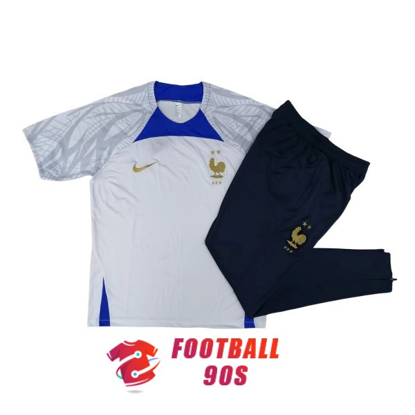 maillot france entrainement kit 2022-2023 blanc bleu fonce