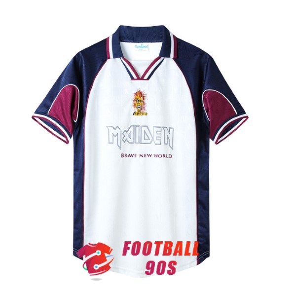 maillot west ham united vintage Iron Maiden blanc bleu rouge edition speciale 1999-2001