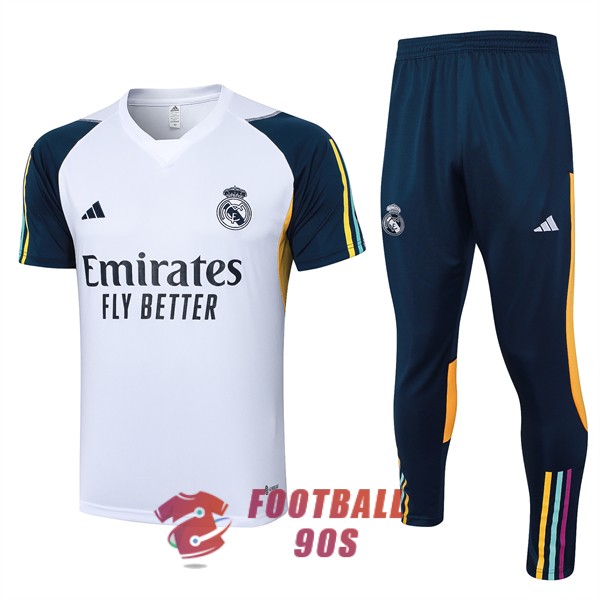 maillot real madrid entrainement kit 2023-2024 blanc bleu jaune