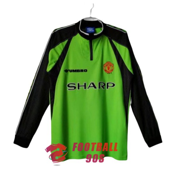 maillot manchester united vintage sharp gardien manche longue vert noir 1998-1999